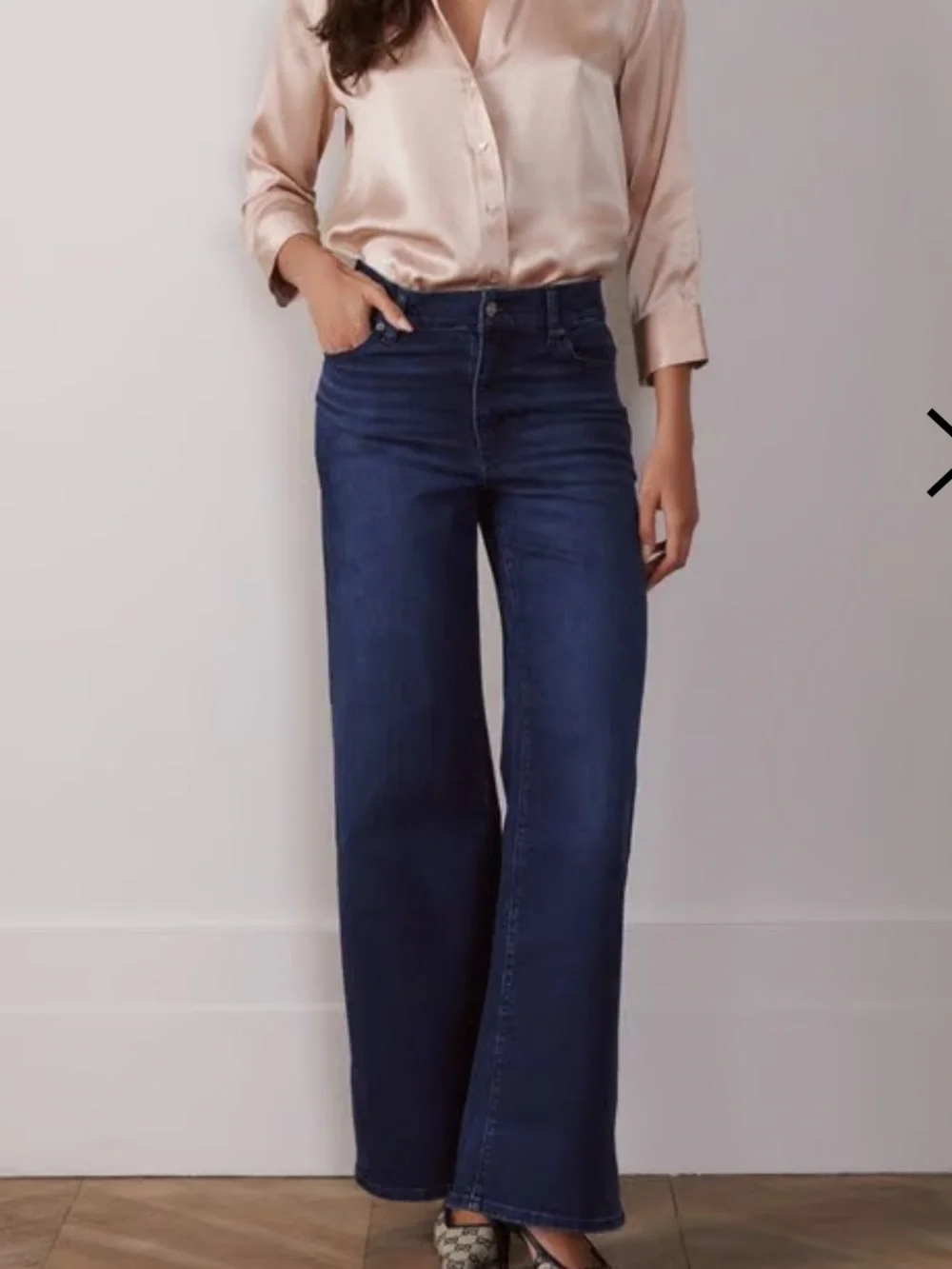 NWT FRAME Le Slim Palazzo High-Rise Wide-Leg Deep Blue Wash Jeans.